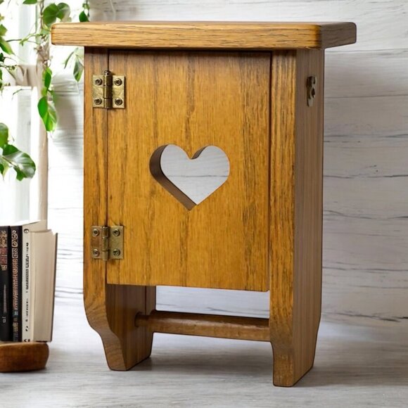 Solid Walnut Wood Heart Cutout Toilet Paper Holder Shelf - Picture 1 of 6